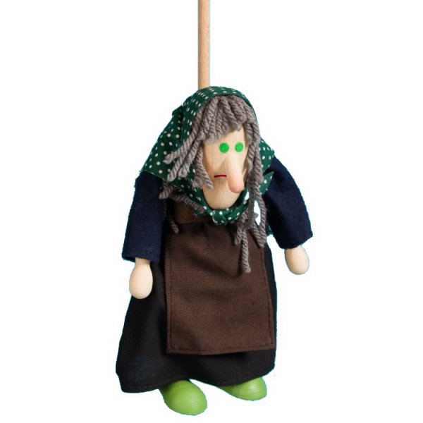 Bábka na tyči bez nití Ježibaba hrbatá, 20 cm
