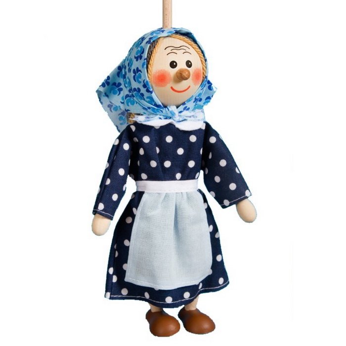 Bábka na tyči bez nití Babička, 20 cm