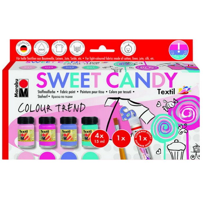 Marabu Farby na textil Sweet Candy, sada 4 x 15 ml