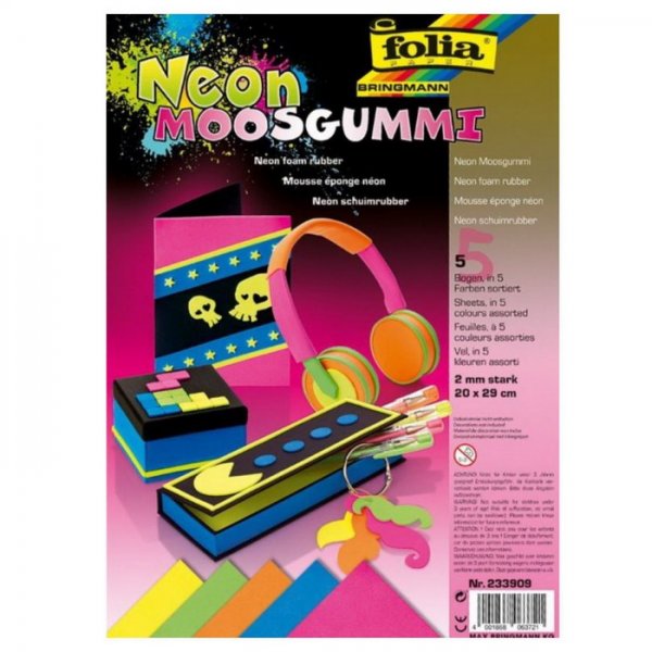Folia Hárky z moosgummi neónové A4, 5 ks