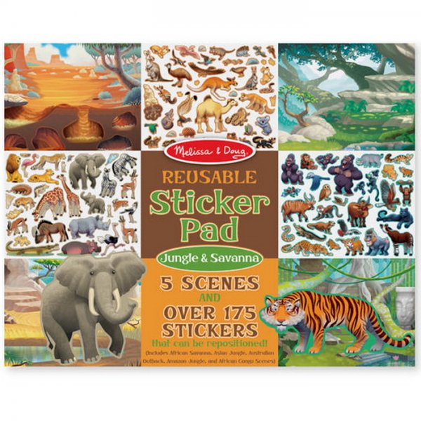 Melissa & Doug - Blok s adhéznymi samolepkami Divočina, 175+