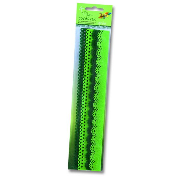 Folia Bordúry z filcu v zelených tónoch, 4 ks, 30 cm