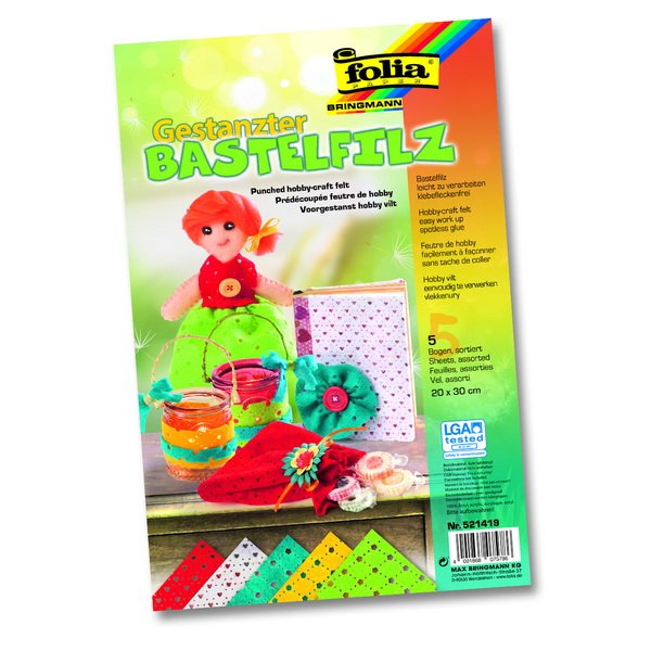 Folia Filcové farebné hárky A4 srdiečka a kvetinky, 5 ks