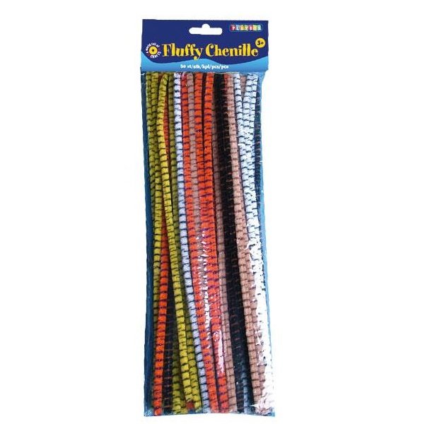 Playbox Chenille farebné prúžkované 30 cm, 50 ks