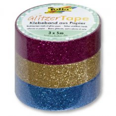 Folia Glitter Tape - dekoračná lepiaca páska ružová sada, 3 ks