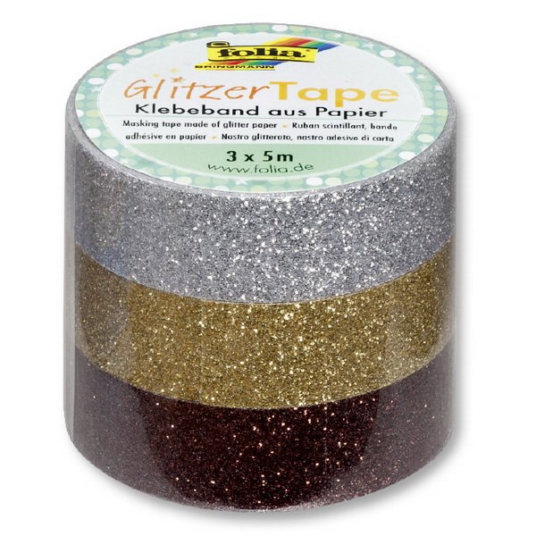 Folia Glitter Tape - dekoračná lepiaca páska strieborná sada, 3 ks