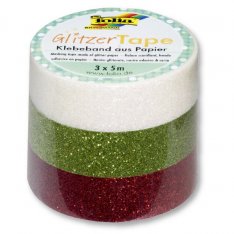 Folia Glitter Tape - dekoračná lepiaca páska zelená sada, 3 ks