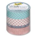 Folia Washi Tape - dekoračná lepiaca páska - Geometrické tvary, 4 ks