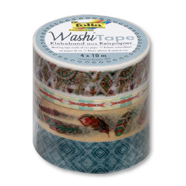 Folia Washi Tape - dekoračná lepiaca páska - Indické motívy, 4 ks