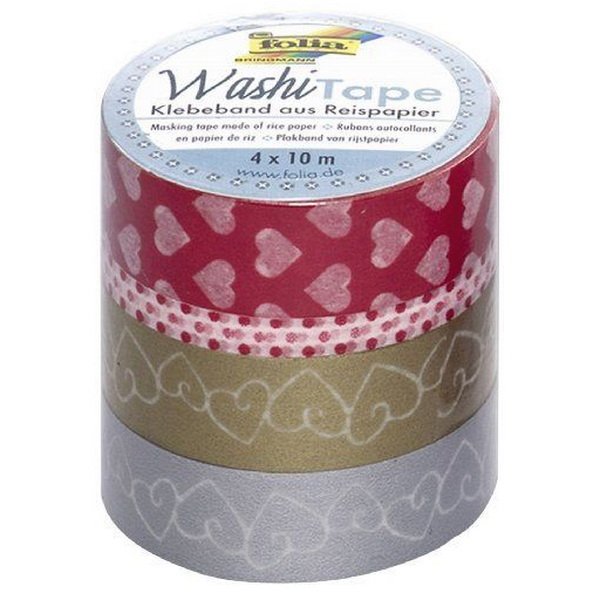 Folia Washi Tape - dekoračná lepiaca páska - Láska, 4 ks