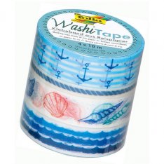 Folia Washi Tape - dekoračná lepiaca páska - Námorná tématika, 4 ks