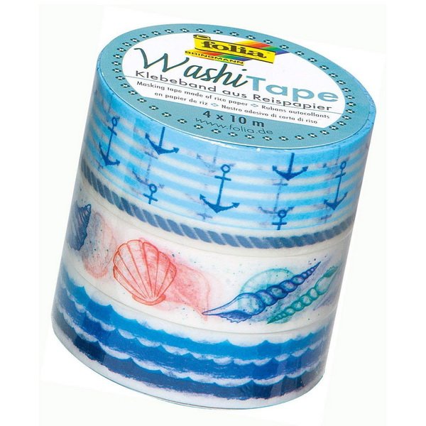 Folia Washi Tape - dekoračná lepiaca páska - Námorná tématika, 4 ks