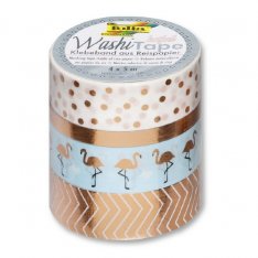 Folia Washi Tape - dekoračná lepiaca páska - Ružová, zlatá, 4 ks