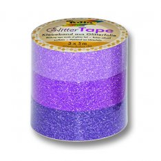 Folia Glitter Tape - dekoračná lepiaca páska fialová sada, 3 ks