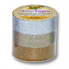 Folia Glitter Tape - dekoračná lepiaca páska zlatá sada, 3 ks
