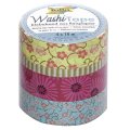 Folia Washi Tape - dekoračná lepiaca páska - Tanec kvetín, 4 ks