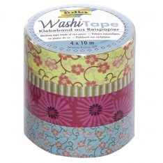 Folia Washi Tape - dekoračná lepiaca páska - Tanec kvetín, 4 ks