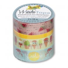 Folia Washi Tape - dekoračná lepiaca páska - Tropical, 4 ks