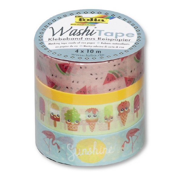 Folia Washi Tape - dekoračná lepiaca páska - Tropical, 4 ks
