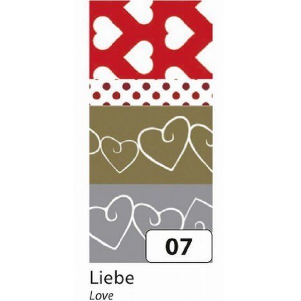 Folia Washi Tape - dekoračná lepiaca páska - Láska, 4 ks