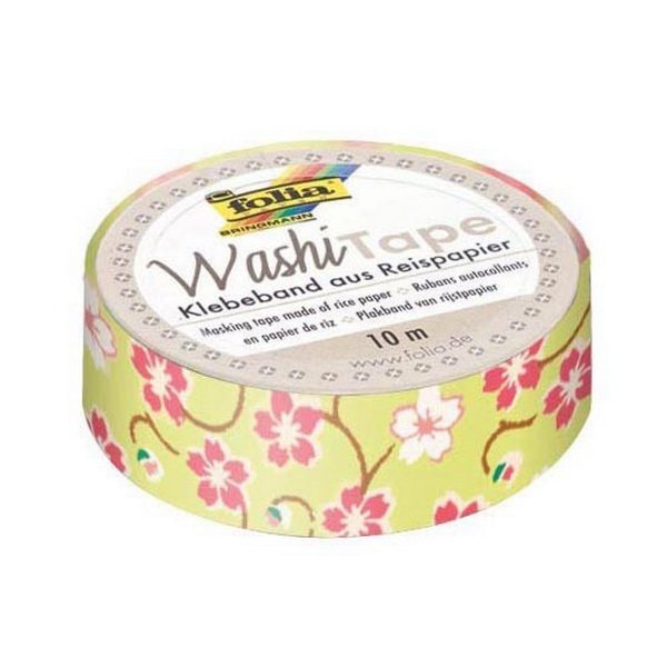 Folia Washi Tape - dekoračná lepiaca páska - Zelená s kvetinkami