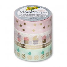 Folia Washi Tape - dekoračná lepiaca páska - Zlatá, 4 ks