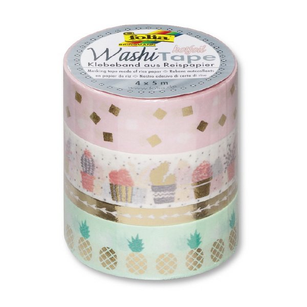 Folia Washi Tape - dekoračná lepiaca páska - Zlatá, 4 ks
