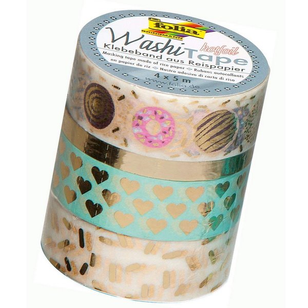 Folia Washi Tape - dekoračná lepiaca páska - Zlatá II. , 4 ks