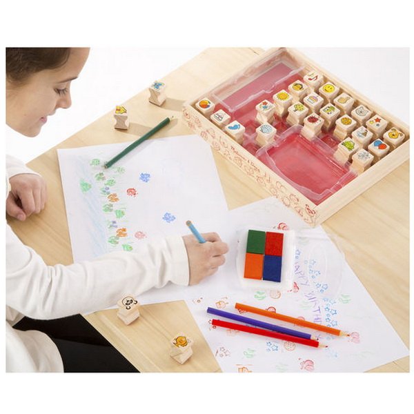 Melissa & Doug - Drevené pečiatky, 26 ks