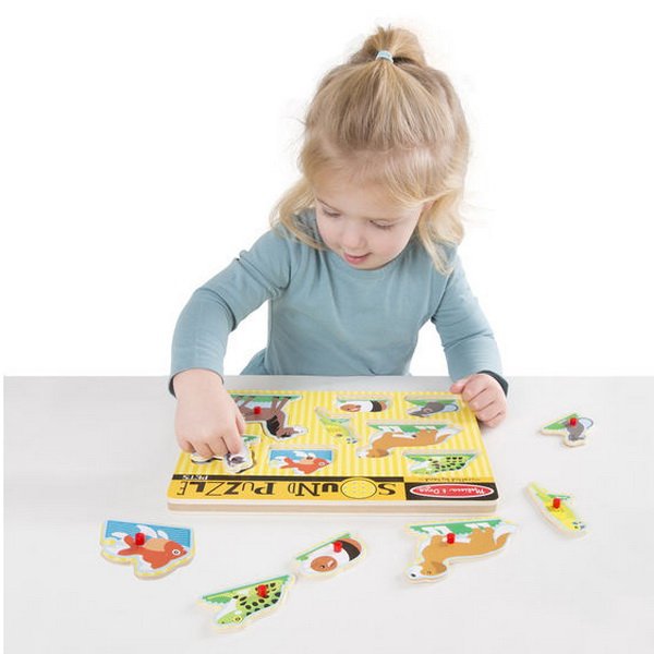 Melissa & Doug - Drevené puzzle so zvukmi - Domáce zvieratká