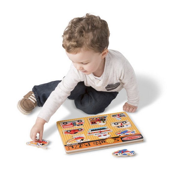 Melissa & Doug - Drevené puzzle so zvukmi - Dopravné prostriedky