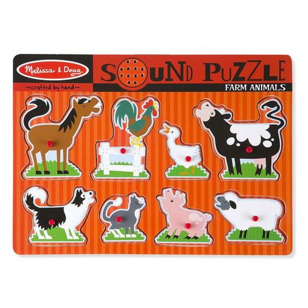 Melissa & Doug - Drevené puzzle so zvukmi - Zvieratká na farme