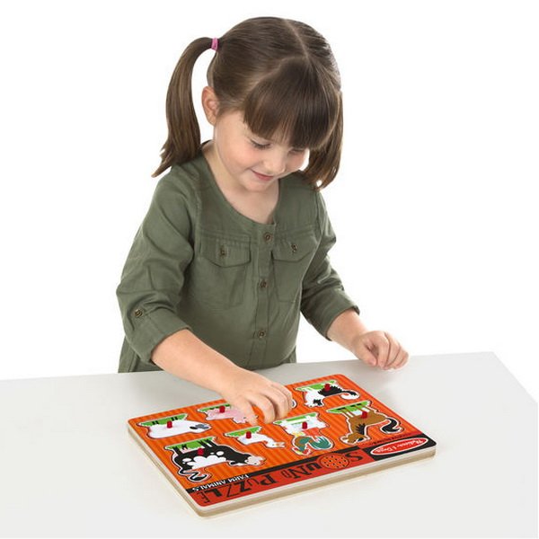 Melissa & Doug - Drevené puzzle so zvukmi - Zvieratká na farme