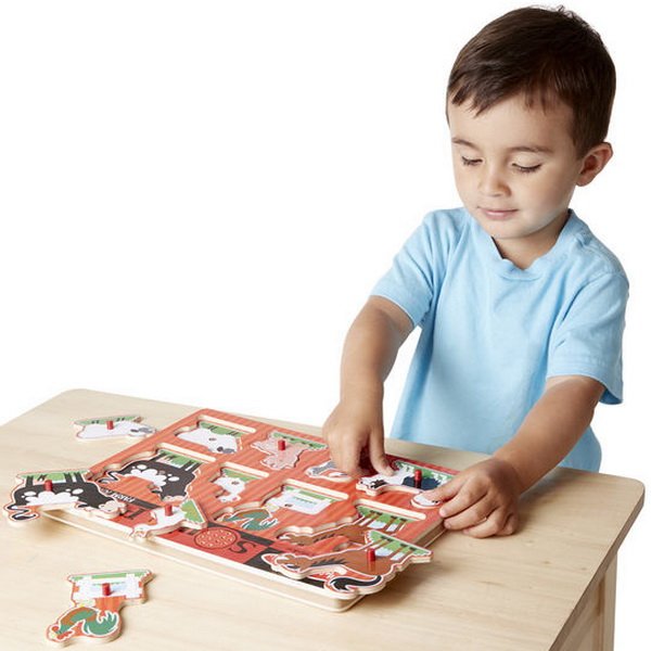 Melissa & Doug - Drevené puzzle so zvukmi - Zvieratká na farme