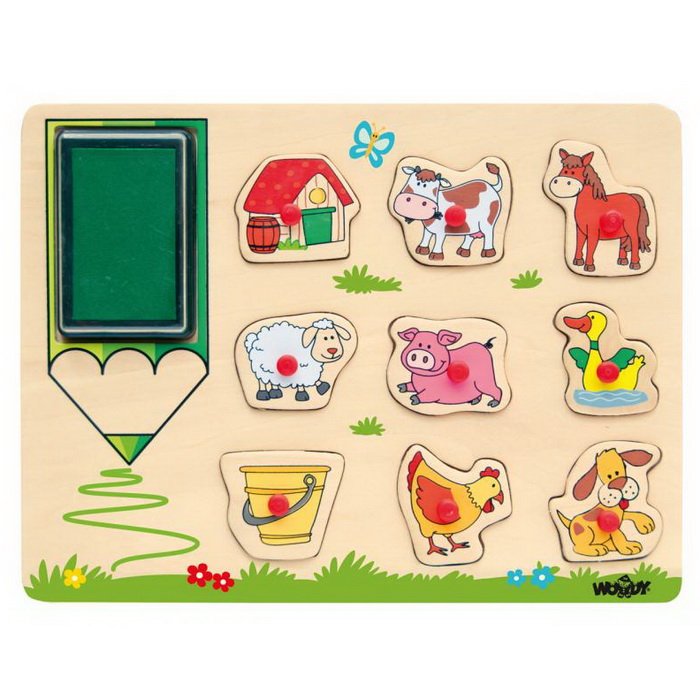 Woody Pečiatkové puzzle Domáce zvieratá, 9 ks