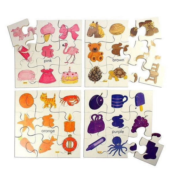 Bigjigs Toys Drevené didaktické puzzle farby, 4v1