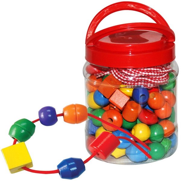 Bigjigs Toys Drevené navliekacie korálky, 90 ks