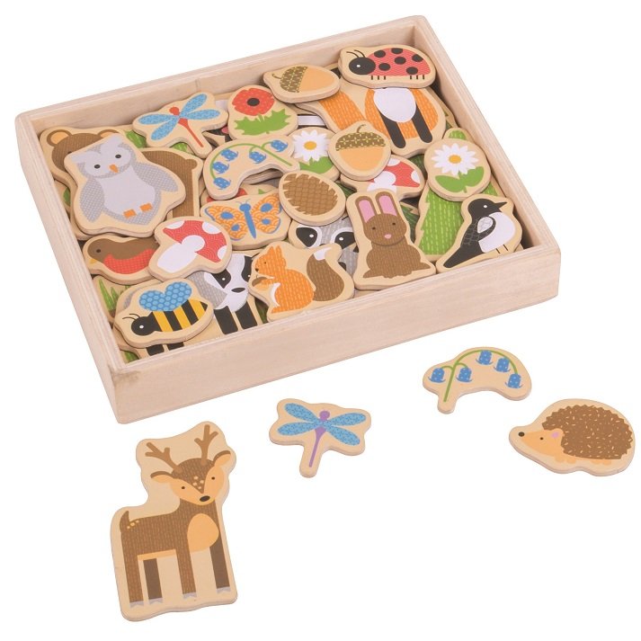Bigjigs Toys Drevené magnetky Lesné zvieratká, 35 ks