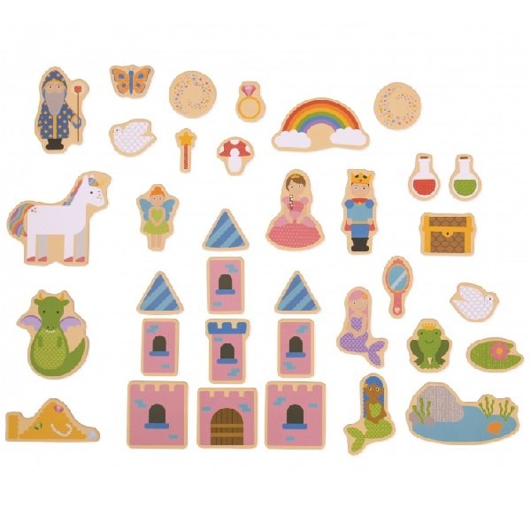 Bigjigs Toys Drevené rozprávkové magnetky, 35 ks