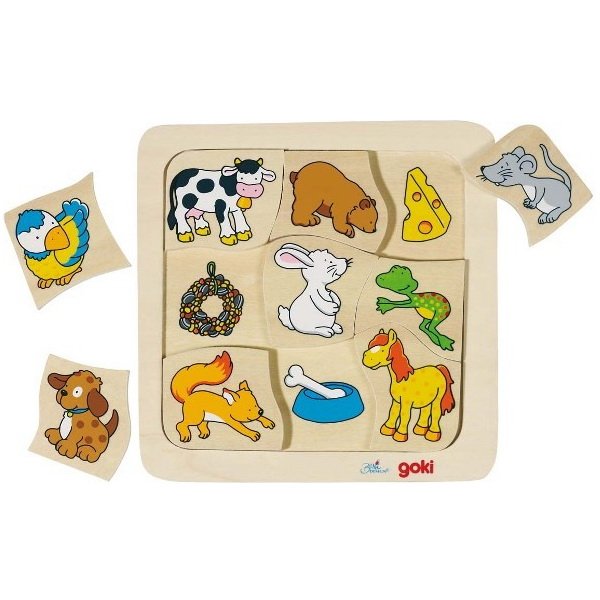Goki drevené puzzle - Kto čo jedáva?, 9 dielikov