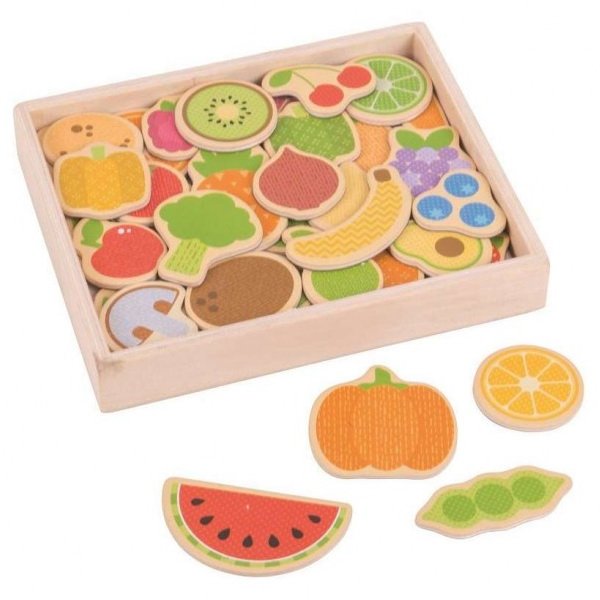 Bigjigs Toys Drevené magnetky Ovocie a zelenina, 35 ks