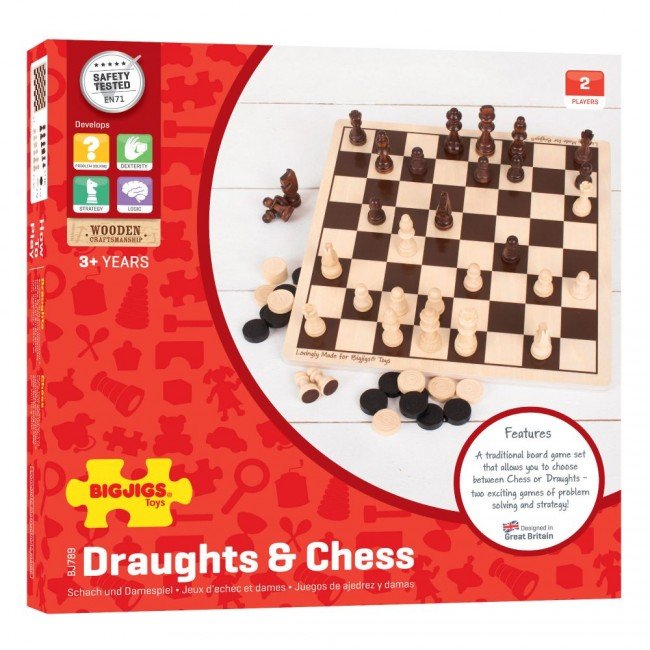 Bigjigs Drevené šachy a dáma 2v1