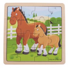 Bigjigs Toys Drevené puzzle Kôň so žriebätkom, 16 dielikov