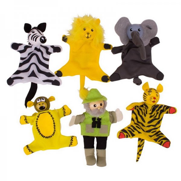 Bigjigs Toys Maňušky prstové Safari, 6 ks