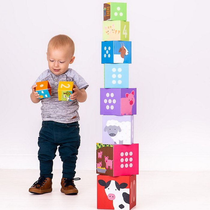 Bigjigs Toys Drevené didaktické kocky Farma, 10 ks