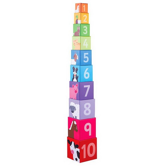 Bigjigs Toys Drevené didaktické kocky Farma, 10 ks
