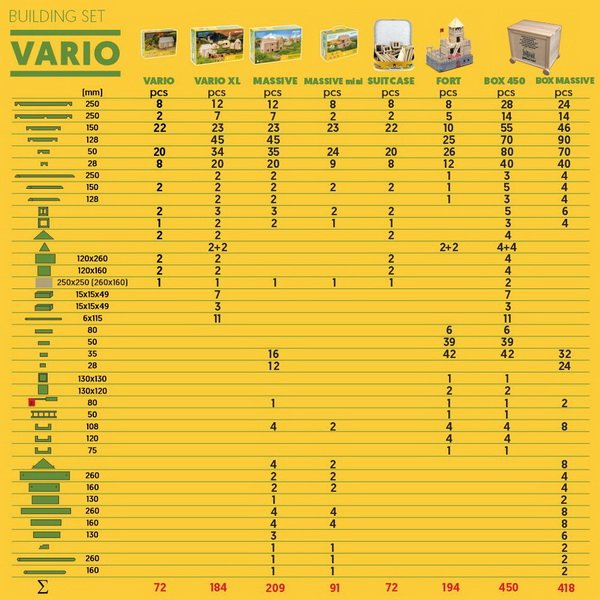 Walachia drevená stavebnica VARIO Massive 209, 37 modelov
