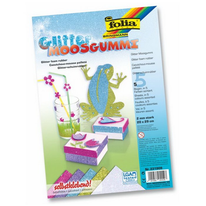 Folia Hárky z moosgummi glitter A4, 5 ks
