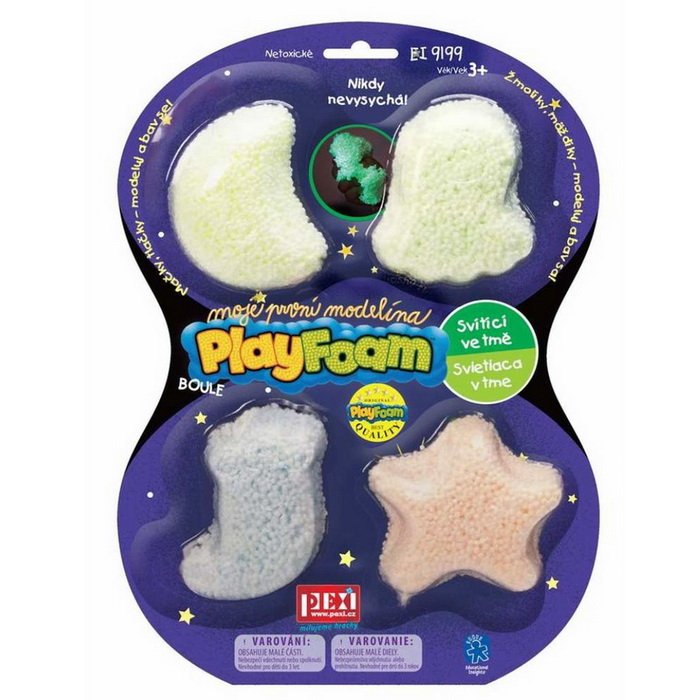 PlayFoam penová modelína svietiaca v tme, 4 farby