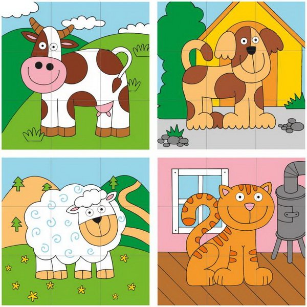 Woody Kubus nasúvací so zvieratkami, 3x3
